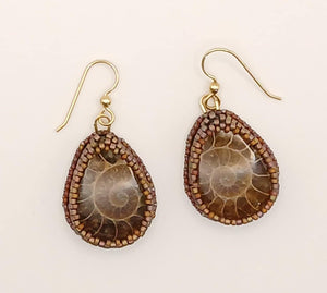 Bead embroidered Ammonite earrings