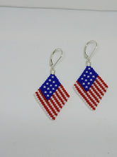 Load image into Gallery viewer, Patriotic bead woven earrings