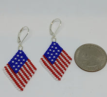 Load image into Gallery viewer, Patriotic bead woven earrings