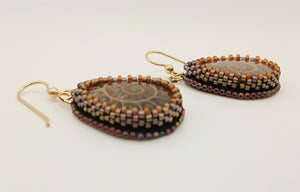 Bead embroidered Ammonite earrings